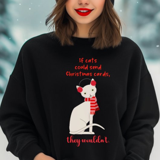 Sweatshirt Funny chat blanc rouge foulard de Noël carte sarca
