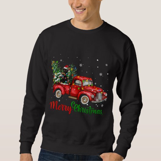 Sweatshirt Funny Chat Noir équitation Camion Rouge Arbre de N (Devant)