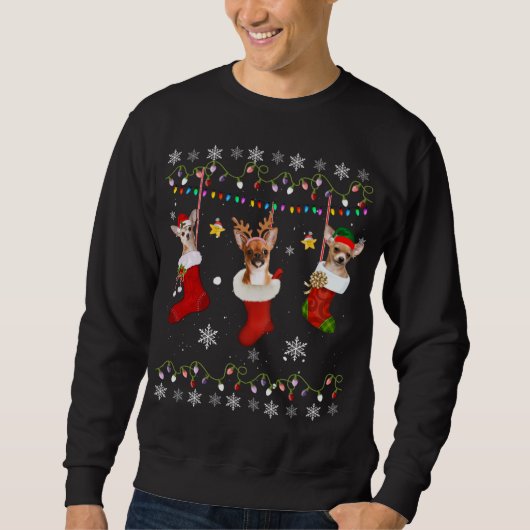 Sweatshirt Funny Chihuahua Chaussettes de Noël Lumières Cadea (Devant)