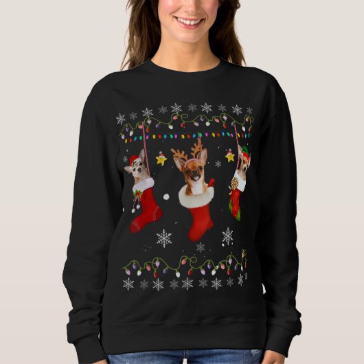 Sweatshirt Funny Chihuahua Chaussettes de Noël Lumières Cadea (Devant)
