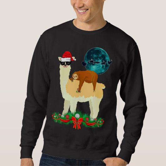 Sweatshirt Funny Christmas Llama Sleeping Sloth Santa Silhoue (Devant)