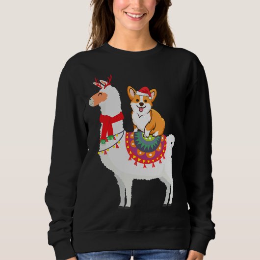 Sweatshirt Funny Corgi équitation Llama Noël Corgi Noël Noël (Devant)