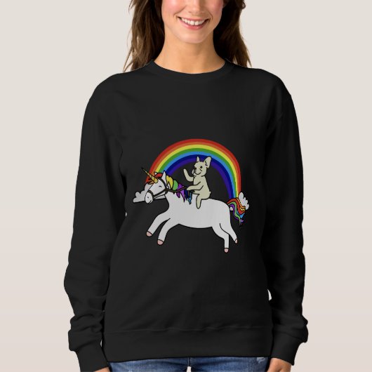 Sweatshirt Funny Cream French Bulldog équitation Unicorn (Devant)