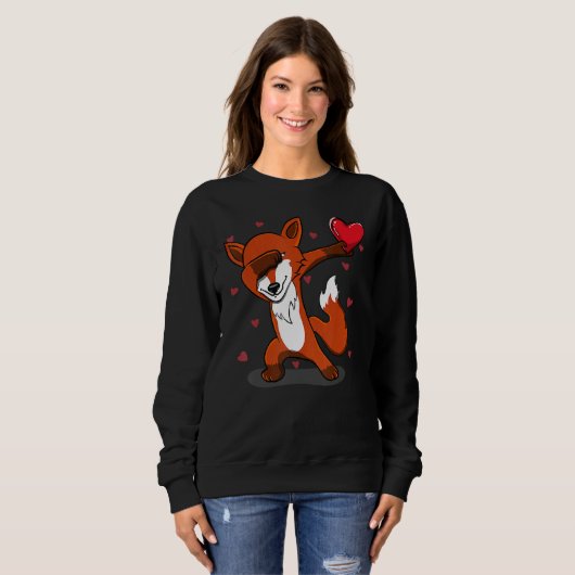 Sweatshirt Funny Dabbing Fox Heart Valentine's Day (Devant entier)