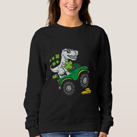 Sweatshirt Funny Dinosaur Monster Camion St Patrick's Day Boy (Devant)