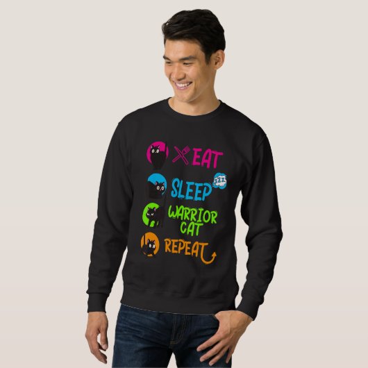 Sweatshirt Funny Eat Sleep Warrior Cat Repeat Cool Cat Design (Devant entier)