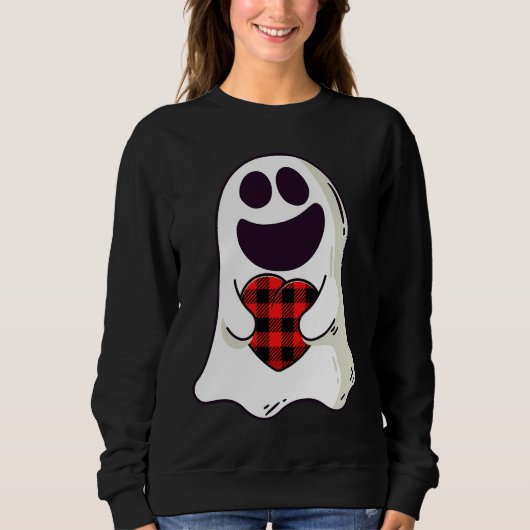 Sweatshirt Funny Ghost Hugging Red Hearts Plaid buffalo Valen (Devant)