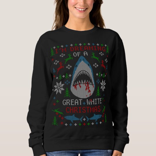Sweatshirt Funny Grand requin blanc laide Sweater de Noël (Devant)
