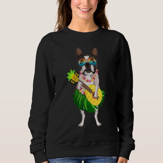 Sweatshirt Funny Hawaiian Boston Terrier Dog Pineapple Ukulel (Devant)