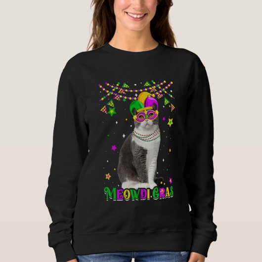 Sweatshirt Funny Meowdi Gras Scottish Fold Cat Mardi Gras Car (Devant)
