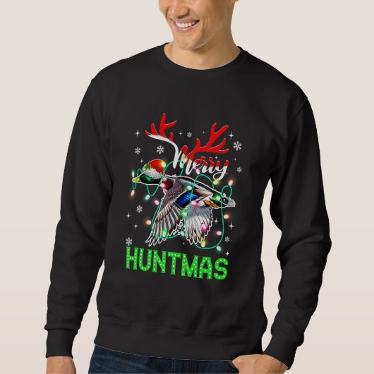 Sweatshirt Funny Merry Huntmas Xmas Lighting Duck Hunting Chr (Devant)