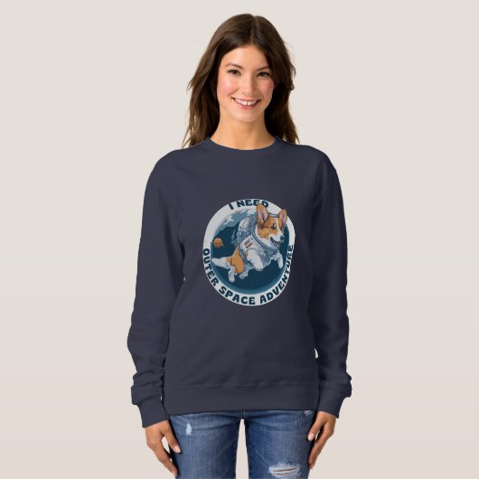 Sweatshirt Funny mignon corgi Chien aventure spatiale (Devant entier)