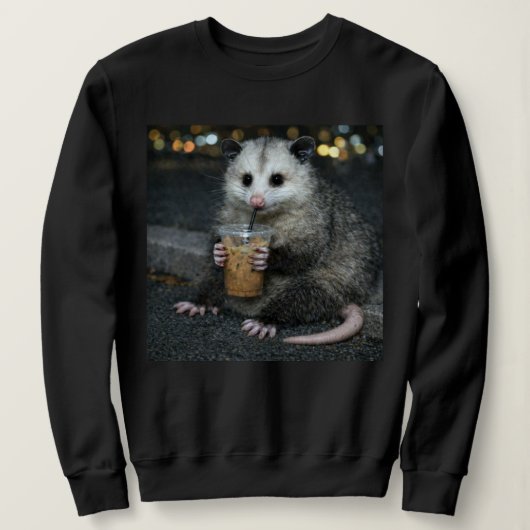Sweatshirt Funny opossum Drinking  Coffee Shirt Cute Animal (Design devant)