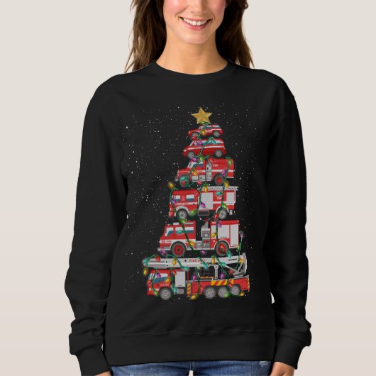 Sweatshirt Funny Pompier Arbre Camion de feu Noël Joyeux Noël (Devant)