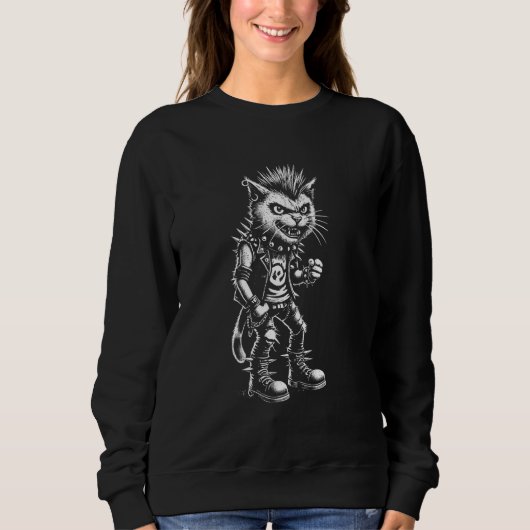 Sweatshirt Funny Punk Rock Chat Rock et Roll Cat (Devant)