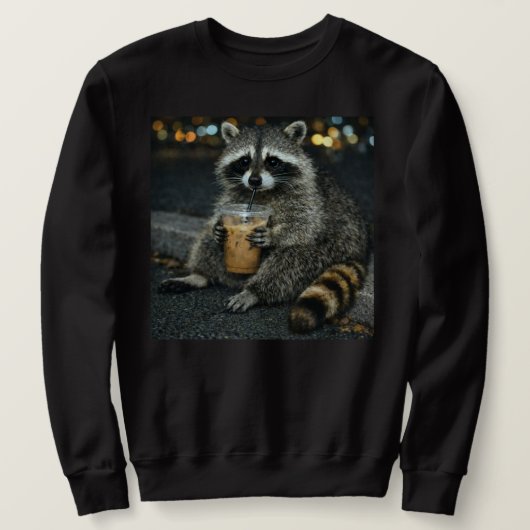 Sweatshirt Funny Raccoon Drinking Iced Coffee — Cute Animal  (Design devant)