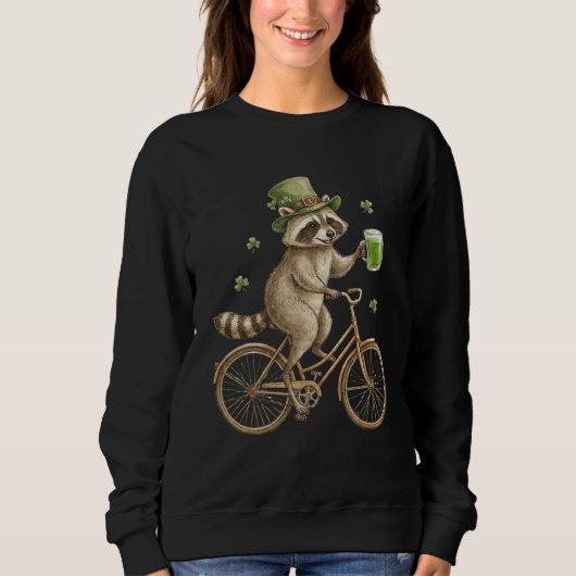 Sweatshirt Funny Raccoon, St. Patrick's Day Irish Shamrock (Devant)