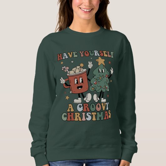 Sweatshirt Funny Retro Boho Have Yourself a Groovy Christmas (Devant)