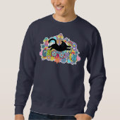 Sweatshirt Funny Retro Champignons Groovin Fleurs Chat Noir (Devant)