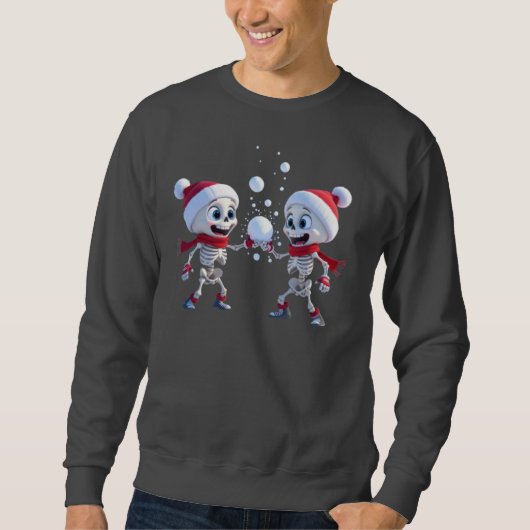 Sweatshirt Funny Santa Skeletons Having a Snowball Fight (Devant)