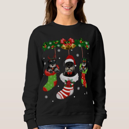Sweatshirt Funny Schnauzer Christmas Tree Socks Dog Lover Xma (Devant)