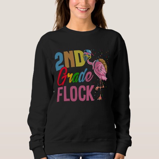 Sweatshirt Funny Second Grade Flock Pink Flamingo First Day O (Devant)