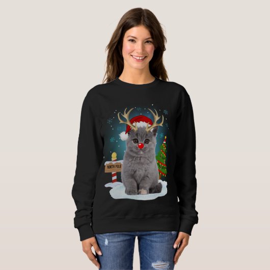 Sweatshirt Funny Ugly Sweater Cat Reindeer Pôle Nord Christy (Devant entier)