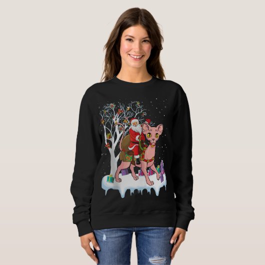 Sweatshirt Funny Xmas Lighting Tree Père Noël Riding Sphynx C (Devant entier)