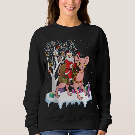 Sweatshirt Funny Xmas Lighting Tree Père Noël Riding Sphynx C (Devant)