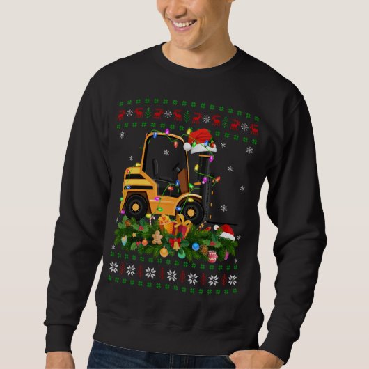 Sweatshirt Funny Xmas Lighting Tree Père Noël Ugly Forklift C (Devant)