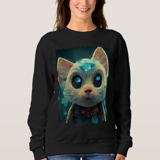 Sweatshirt Fuuny Crystal Stone Cat (Devant)