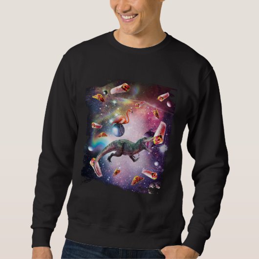 Sweatshirt Galaxy Flamingo Riding Dinosaur In Space  Rainbow (Devant)
