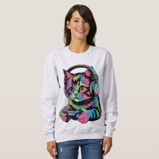Sweatshirt Gamer Cat Video Games  (Devant entier)