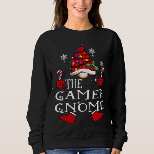 Sweatshirt Gamer Gnome Red Plaid Correspondant Famille Noël P (Devant)