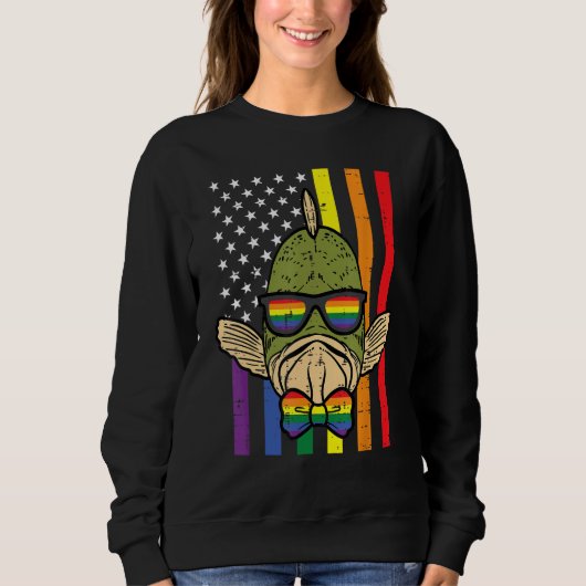 Sweatshirt Gay Pride Fish US Rainbow Flag Lgbt Patriotic Men  (Devant)