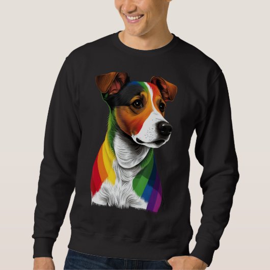 Sweatshirt Gay Pride LGBT Rainbow Flag on Jack Russell Terrie (Devant)