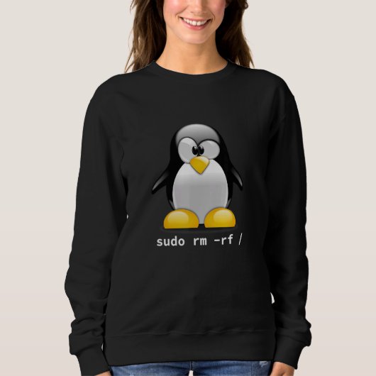 Sweatshirt Geek d'ordinateur Tux Linux Penguin Sudo Rm Rm (Devant)