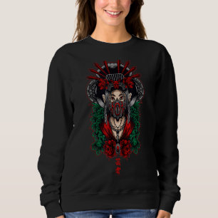 Sweatshirt Geisha portant Yokai Masque traditionnel japonais