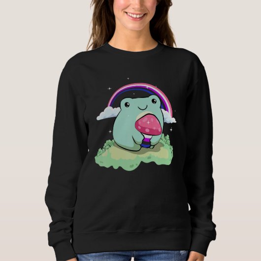 Sweatshirt Gender Fluid Pride Flag Cute Frog Mushroom Subtle (Devant)