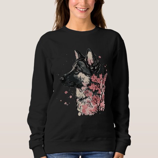 Sweatshirt German Shepherd Cherry Blossom Dog Breed Japanese (Devant)