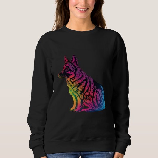 Sweatshirt German Shepherd Synthwave 80s Retrowave Aesthetic  (Devant)
