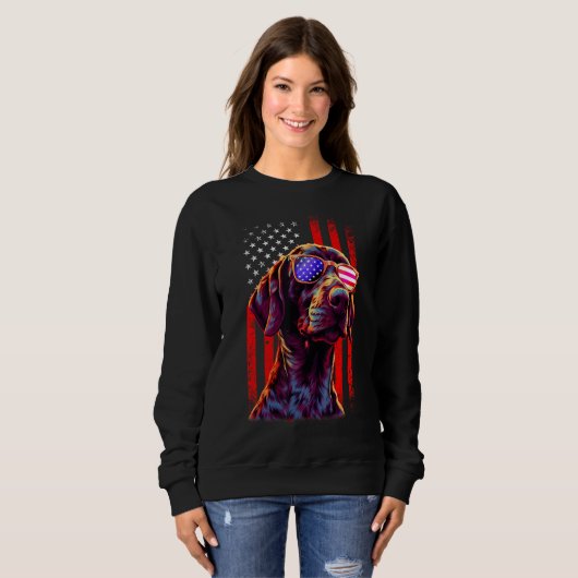 Sweatshirt German Shorthaired Pointer Dog American Flag 4th O (Devant entier)