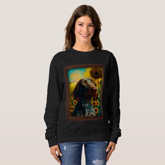 Sweatshirt German Shorthaired Pointer Painting Sunflower Flow (Devant entier)