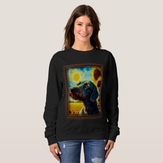 Sweatshirt German Wirehaired Pointer Painting Sunflower Flowe (Devant entier)
