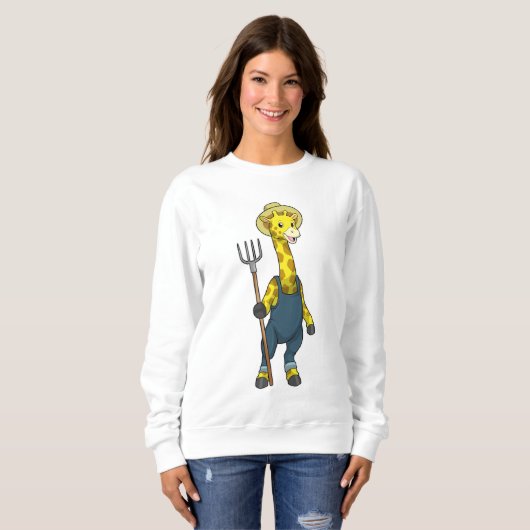 Sweatshirt Giraffe en fermier avec Pitchfork (Devant entier)