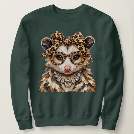 Sweatshirt Glam Opossum Imprimé Léopard Strass Boujee (Design devant)