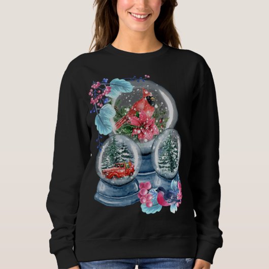 Sweatshirt Globe des neiges hiver Neige Rouge Cardinal Oiseau (Devant)