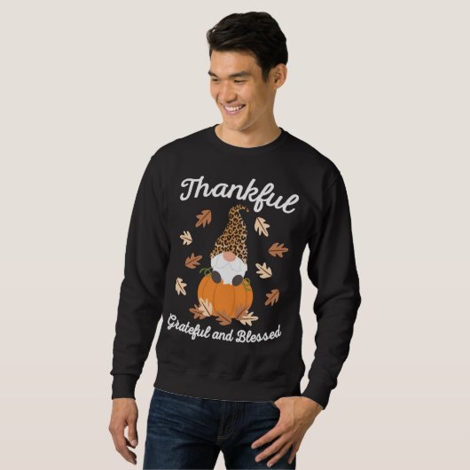 Sweatshirt Gnome Léopard Gnome de Thanksgiving mignonne Chute (Devant entier)
