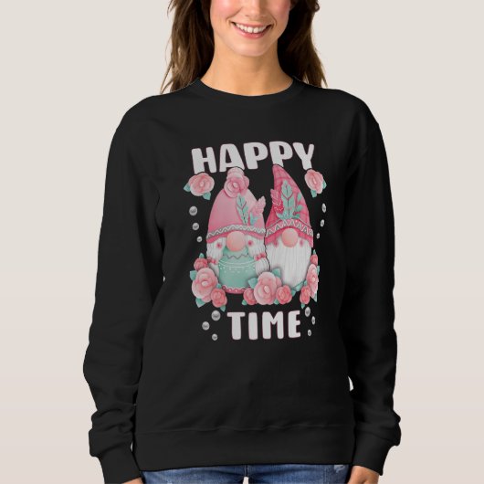 Sweatshirt Gnome pair with roses pink garden gnomes with rose (Devant)