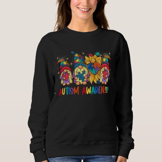 Sweatshirt Gnome Puzzle Ribbon Autism Awareness Men Women Tea (Devant)